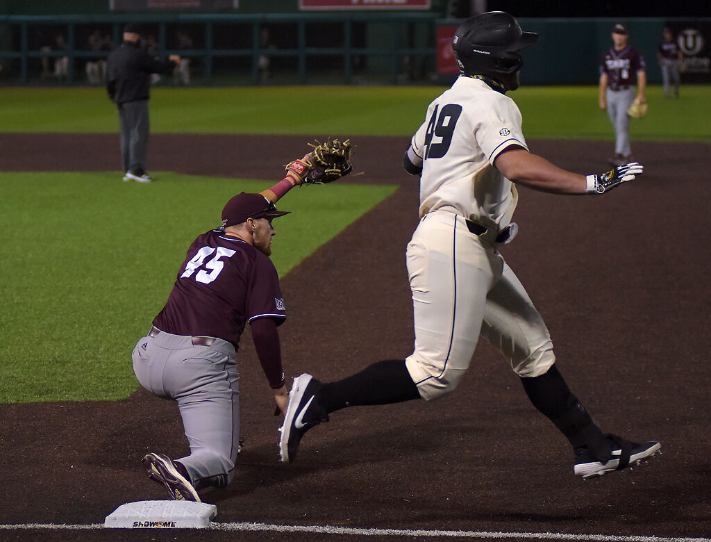Garrett Rices gets a base hit